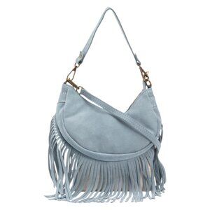 MARLON Made In Italy Suede Crescent Shoulder Bag With Fringe